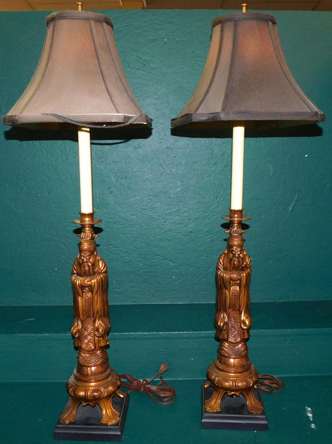 Pair Gilded Metal Oriental Nobleman Lamps (1 of 4)