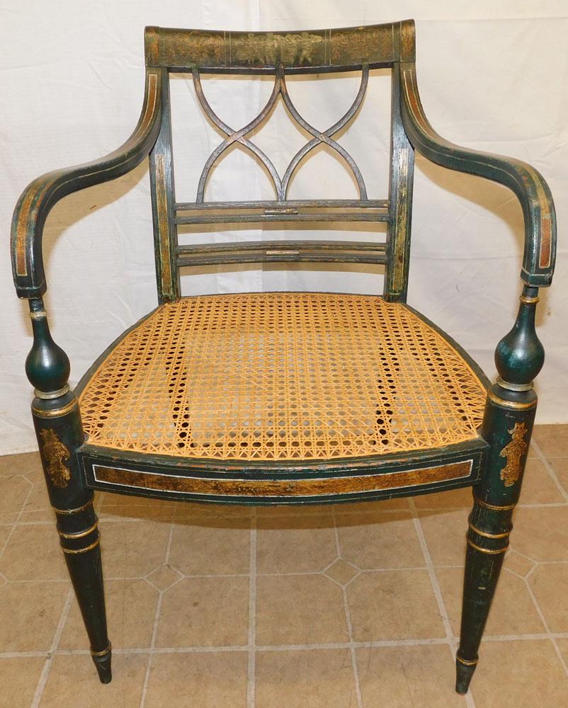 Distress Paint Decorated Cane Bottom Arm Chair (1 of 3)