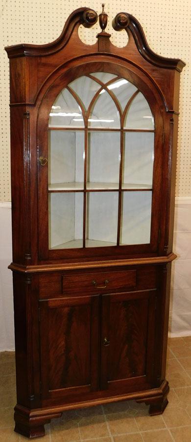 Mahogany Diminutive 2 Part Corner Cabinet W/ Painted Shell Carved Interior (1 of 5)