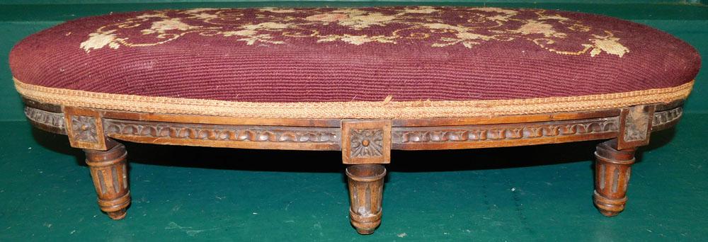 Walnut Carved Needlepoint Foot Stool (1 of 3)