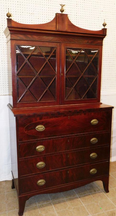19th C Mahogany Sheraton Secretary (1 of 6)