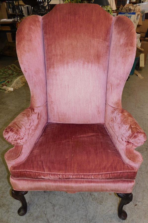 Mahogany Velvet Upholstered High Back Wing Chair (1 of 6)