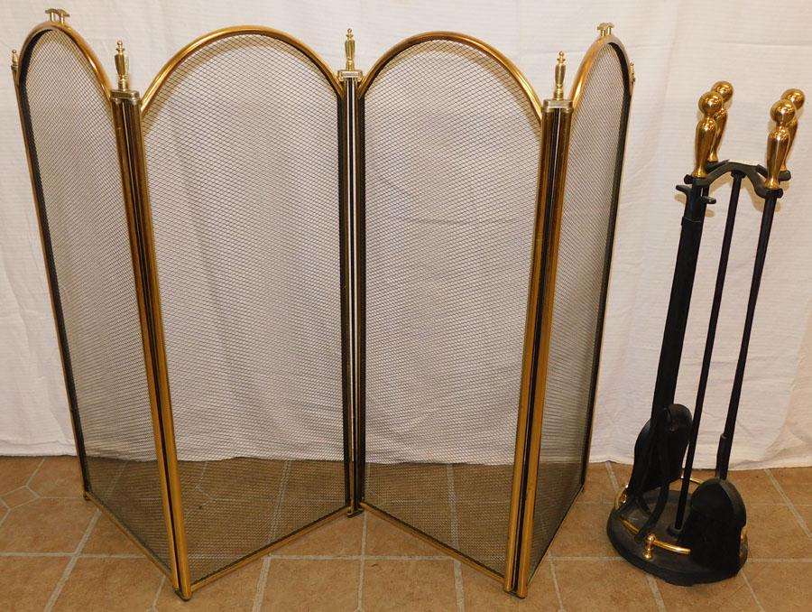 Brass & Iron Fire Tools & Fire Screen (1 of 2)