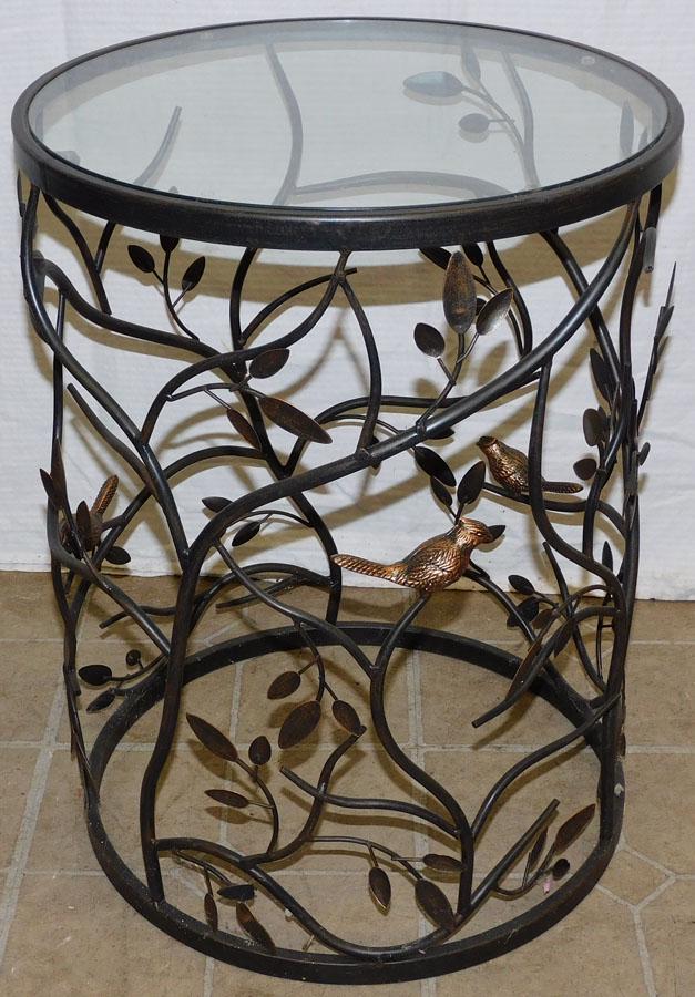 Metal Glass Top Stand W/ Bird Motif (1 of 3)