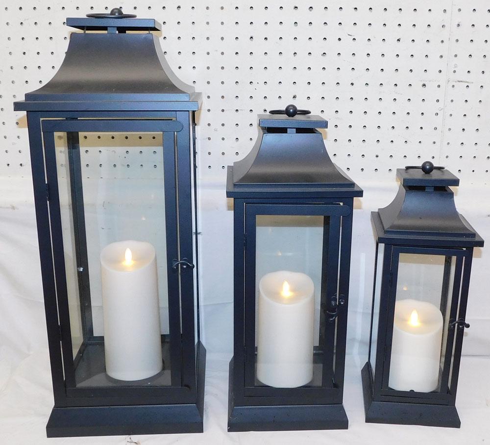 Lot Three Metal & Glass Graduated Lanterns (1 of 4)