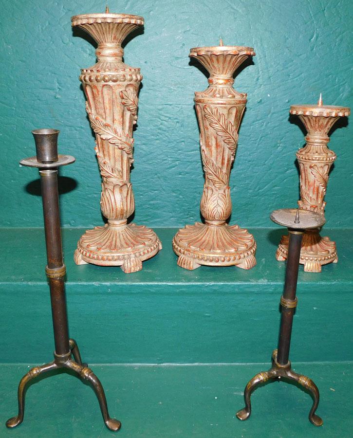 Three Resin & Two Brass Candlesticks (1 of 1)