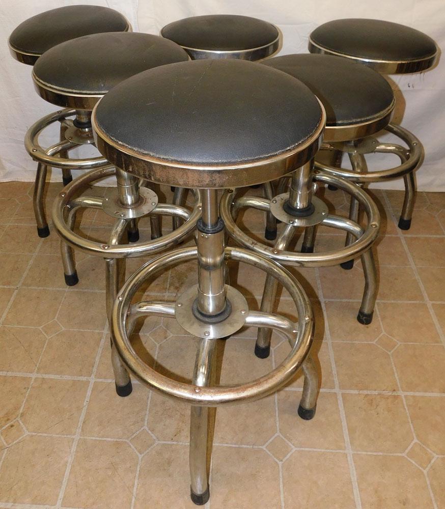 Lot 6 Industrial Chrome W/ Vinyl Seats Adjustable Stools (1 of 3)