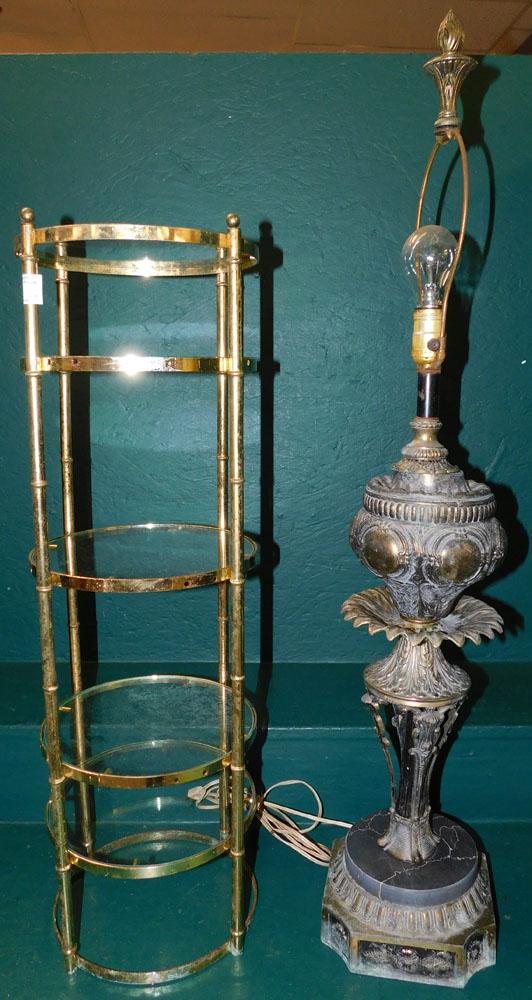 Gilded Metal & Marble Lamp - Faux Bamboo Metal Stand (1 of 3)