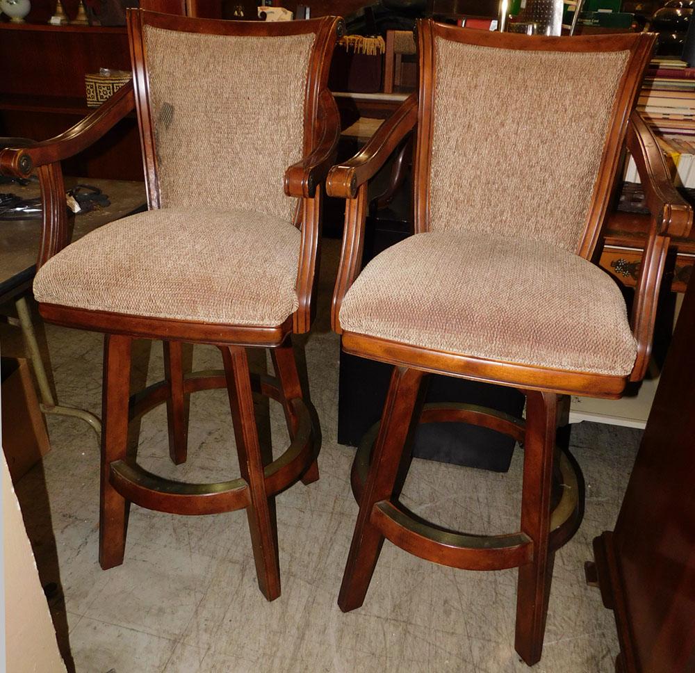 Pair Cherry Revolving Bar Stools (1 of 2)