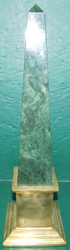 Marble & Brass Obelisk: Marble & Brass Obelisk. 16" H
