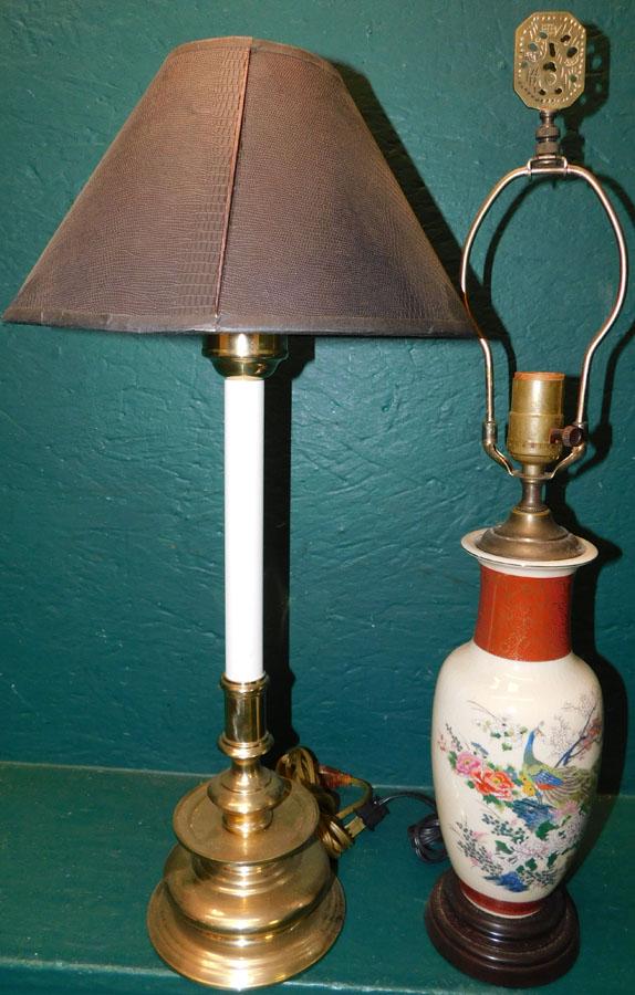 Brass Candlestick Lamp & Oriental Porcelain Vase Lamp (1 of 2)