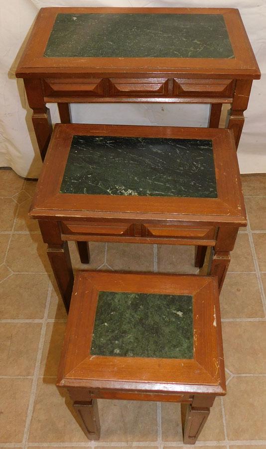 Three Walnut Marble Top Nesting Tables (1 of 3)