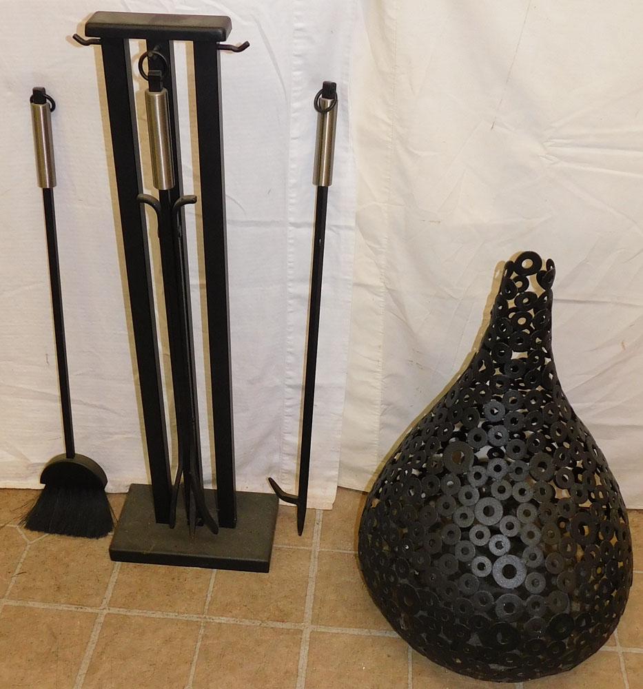 Metal Open Work Vase & Modern Metal Fire Tool Set (1 of 2)