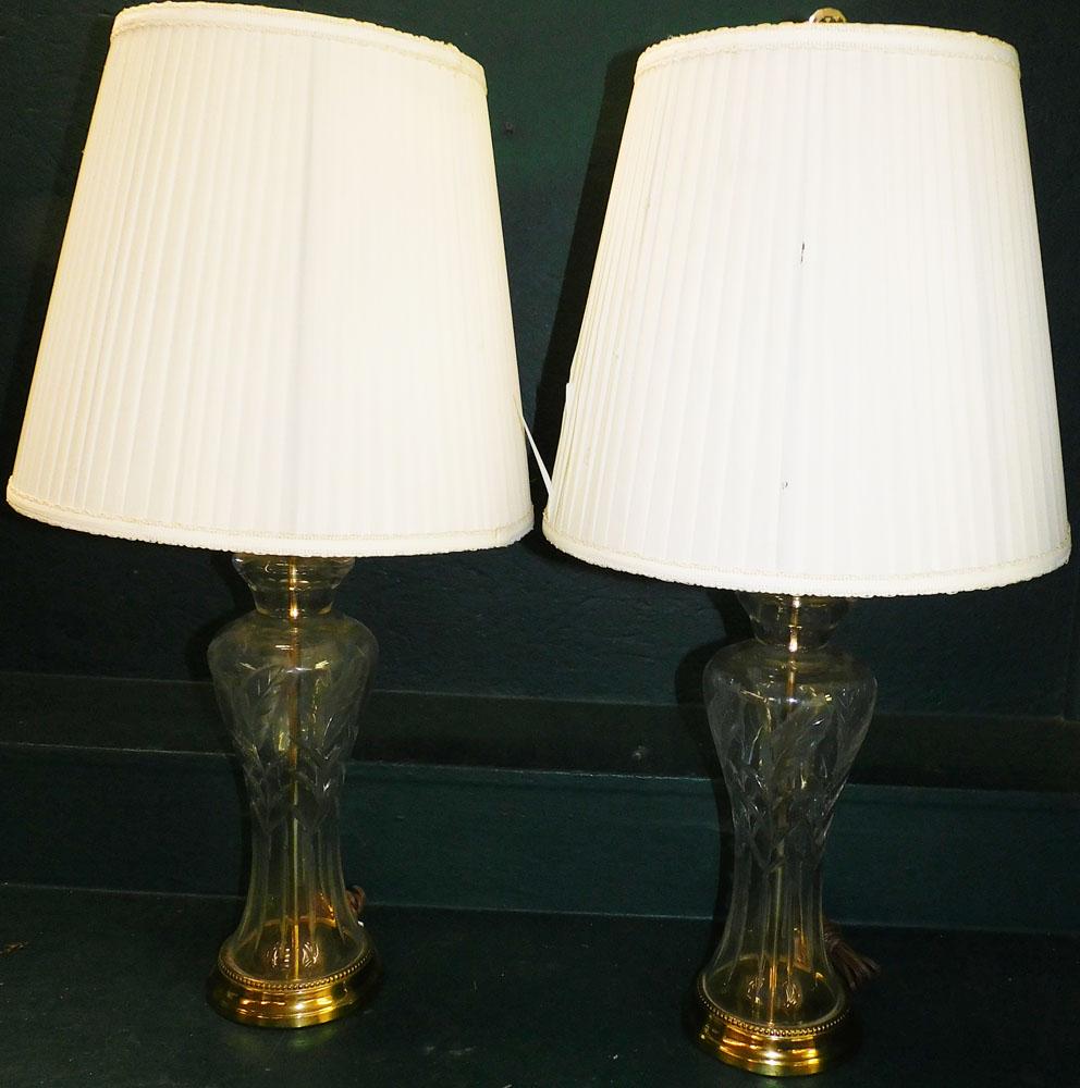 Pair Cut Glass Lamps: Pair Cut Glass Lamps. 32" H