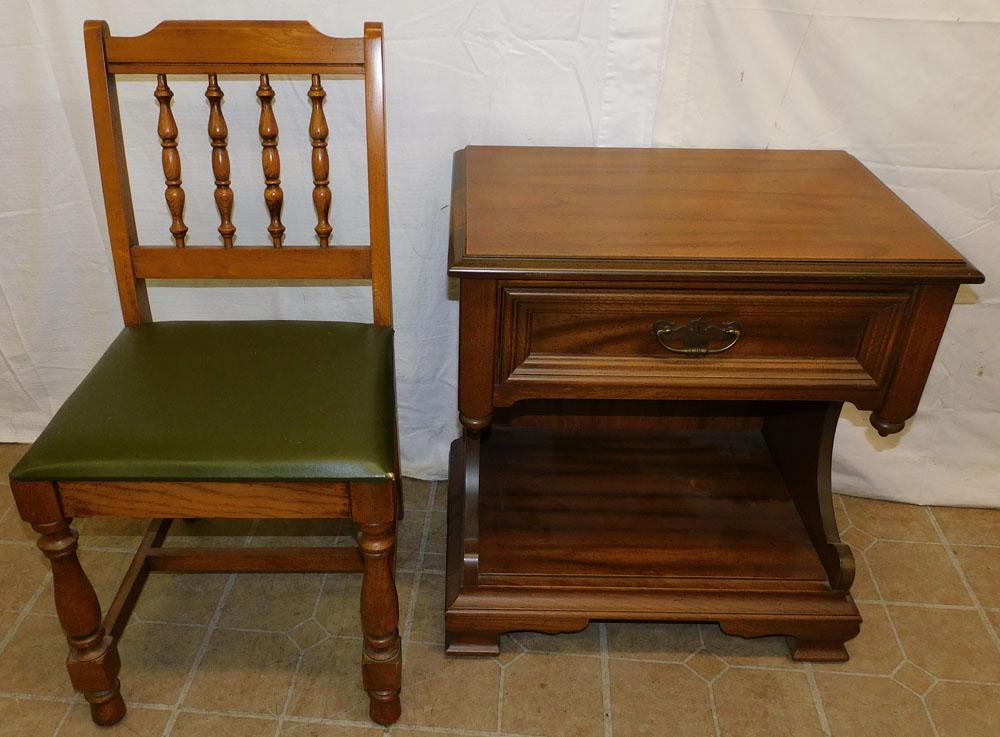 Walnut Night Stand By Drew & Walnut Side Chair: Walnut Night Stand By Drew & Walnut Side Chair. 33" H