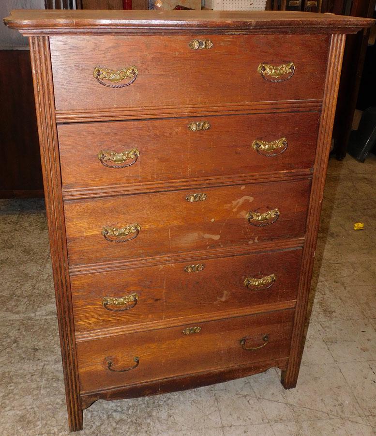 Antique Oak 5 Drawer Chest (1 of 4)