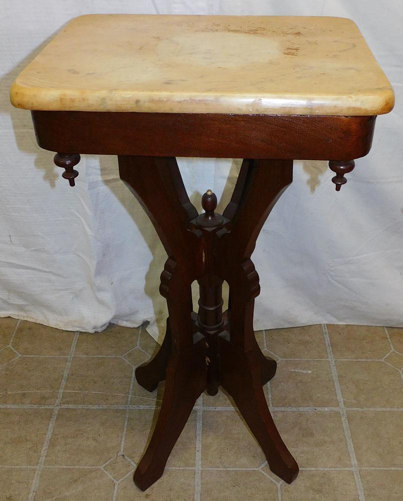 Walnut Victorian Marble Top Stand (As Is) (1 of 3)