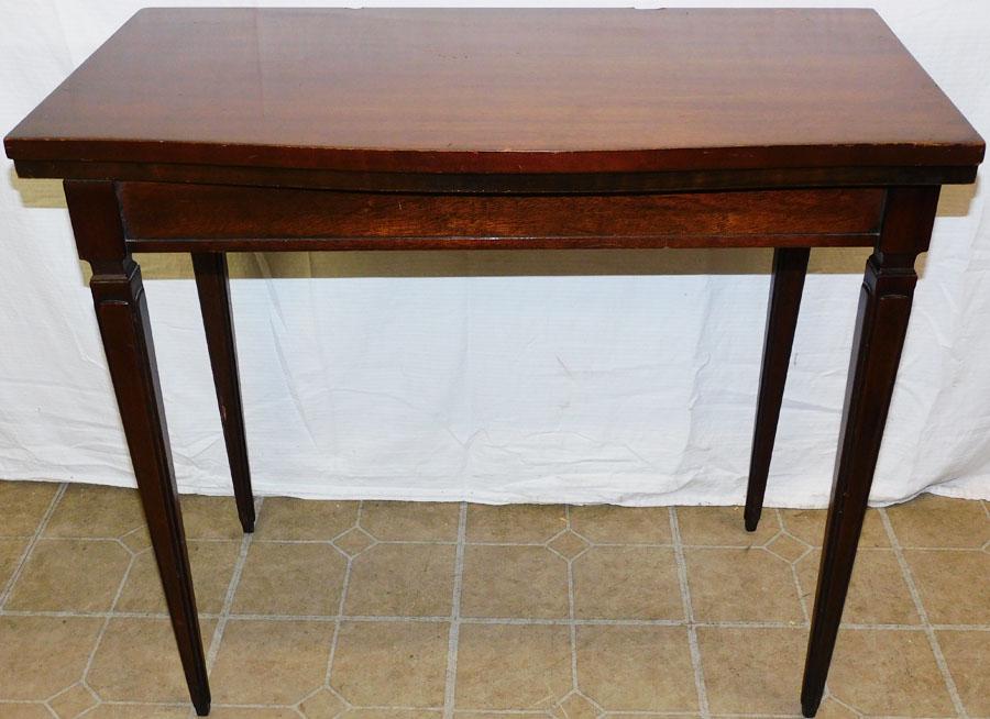 Mahogany Fold Over Top Game Table - One Hinge Damaged: Mahogany Fold Over Top Game Table - One Hinge Damaged. 32 1/4" W 17" D 29 1/4" H