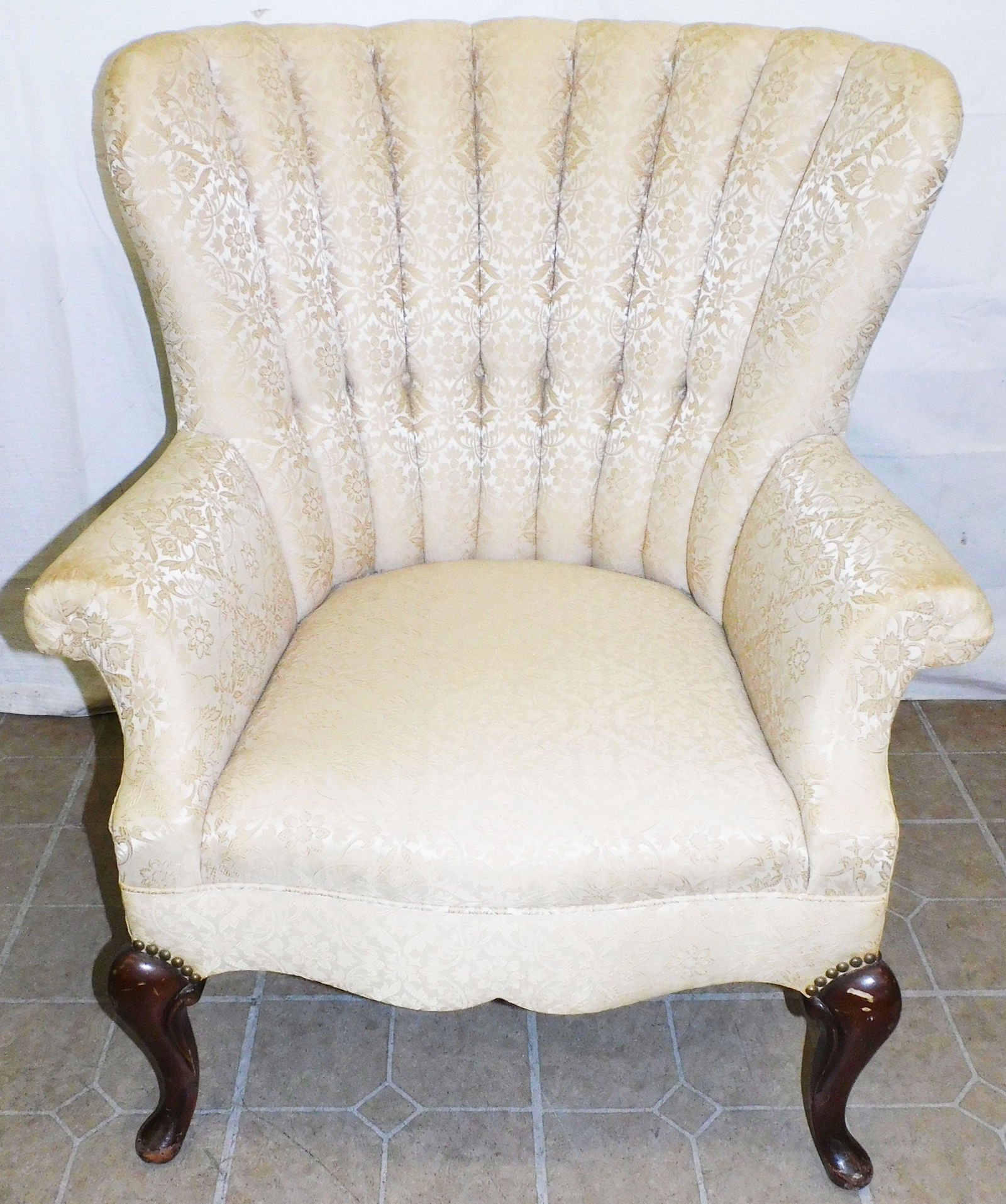 Barrel Back Queen Ann Arm Chair: Barrel Back Queen Ann Arm Chair. 37" H