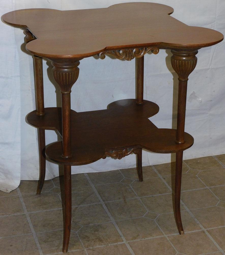 Antique Clover Corner Carved 2 Tier Oak Center Table (1 of 5)