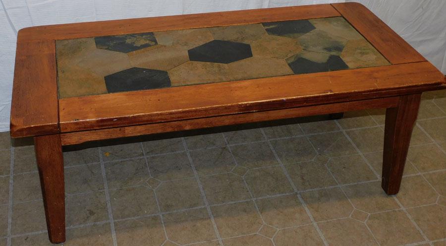 Modern Mahogany Tile Top Tapered Leg Table: Modern Mahogany Tile Top Tapered Leg Table. 48" W 24" D 18" H