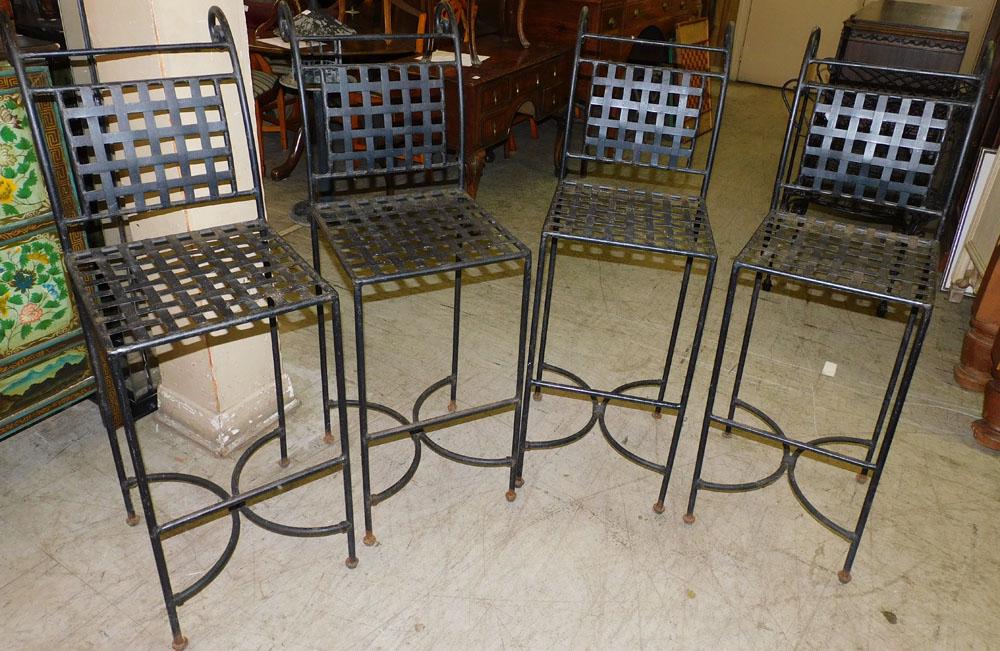 Set of 4 Wrought Iron Lattice Work Back & Seat Bar Stools (1 of 7)