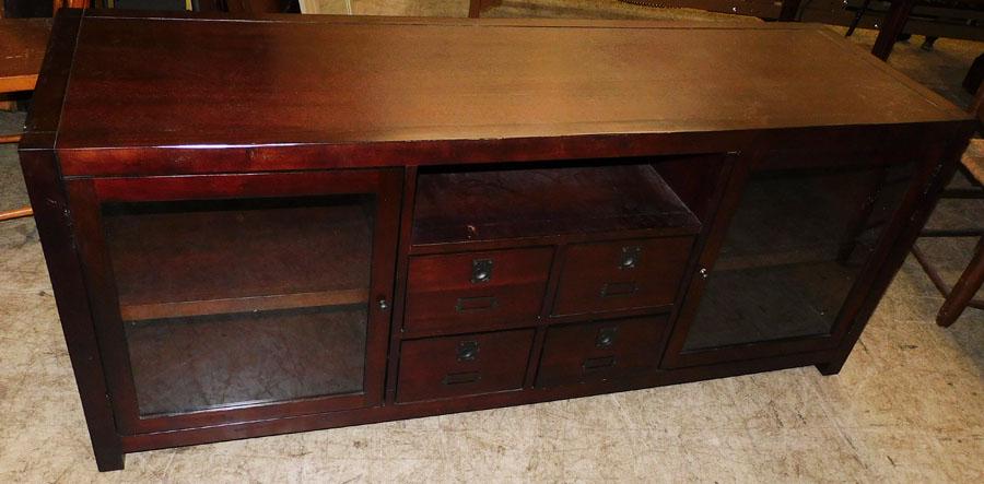 Mahogany Glass Door Cabinet: Mahogany Glass Door Cabinet. 65" W 20" D 27" H