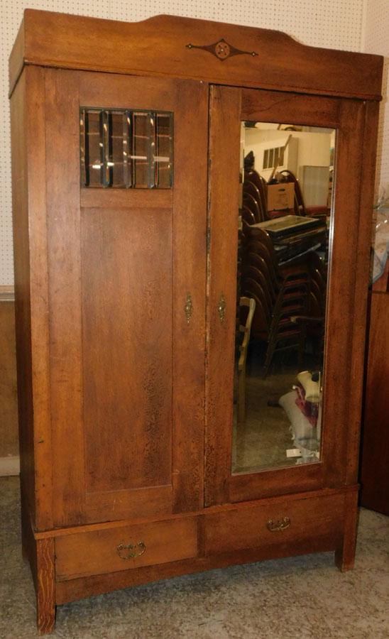Antique Oak Mirrored Door Wardrobe (1 of 6)