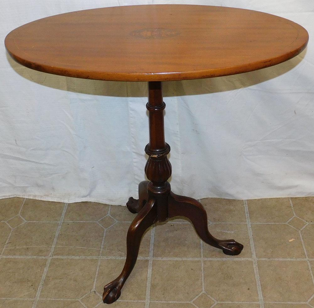 Mahogany Inlay Oval Tilt Top Candle Stand (1 of 4)