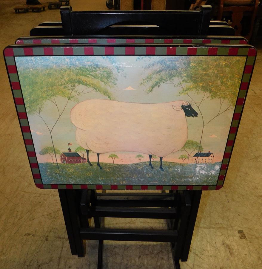 Set 4 Black Lacquered Farm Inspired TV Tables (1 of 4)