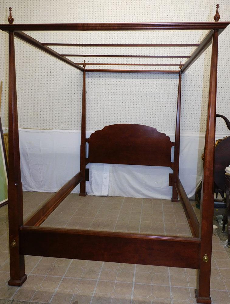 Cherry Pencil Post Queen/Double Size Bed W/ Canopy By Stanley (1 of 3)