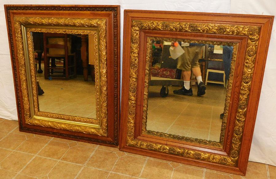 Lot Two Antique Oak Framed Mirrors (1 of 4)
