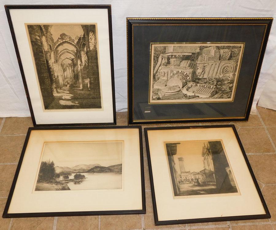 Lot Framed Engravings & Block Print (1 of 12)