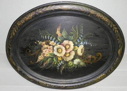 Early Tole oval tray. 23" x 28 1/2".: Early Tole oval tray. 23" x 28 1/2".