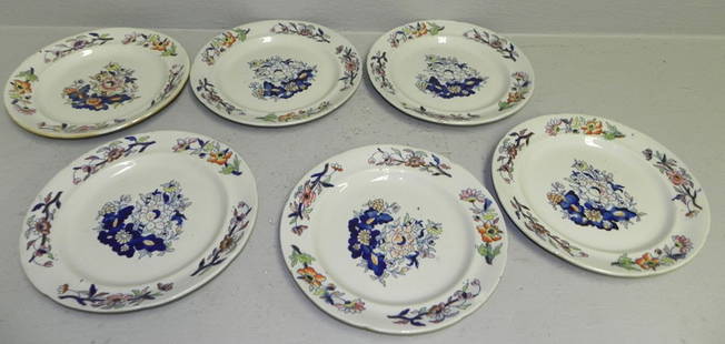 Set of (6) Davenport decorated plates.: Set of (6) Davenport decorated plates. 9 1/2' diameter.