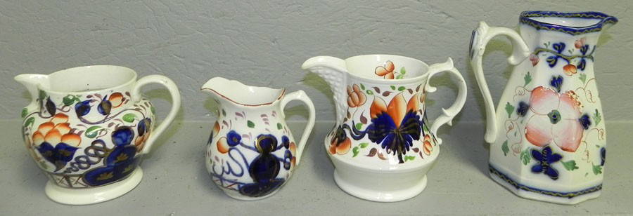 (4) early decorated pitchers.: (4) early decorated pitchers.