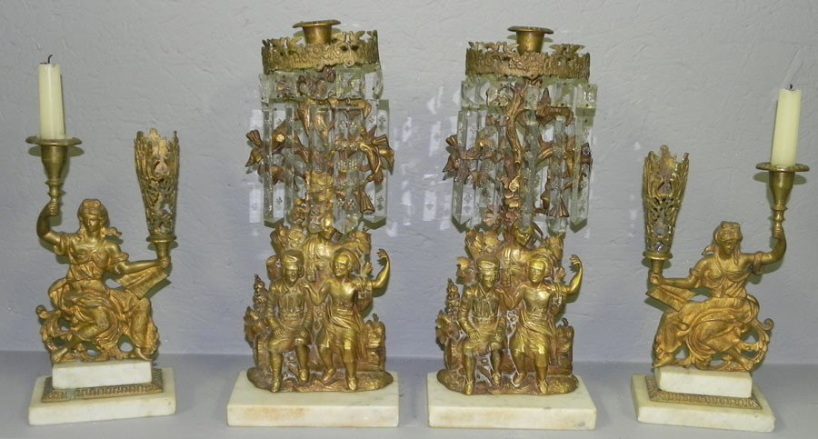 (2) pair of brass and marble girandoles: (2) pair of brass and marble girandoles from the Beaufort estate.