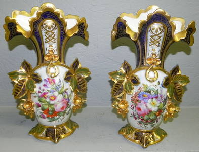 185: Pair of beautiful Old Paris hand painted vases