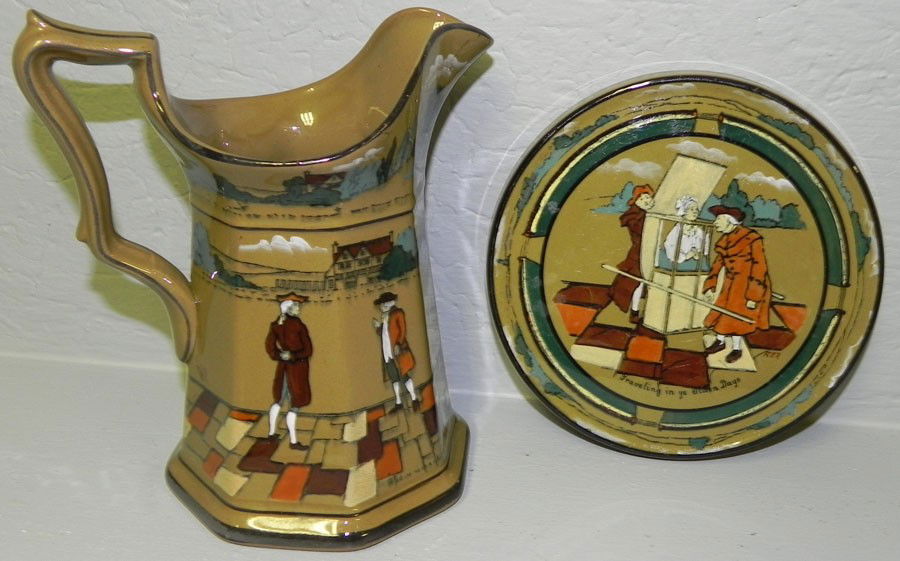 Pitcher and hot plate by Buffalo Pottery.: Pitcher and hot plate by Buffalo Pottery.