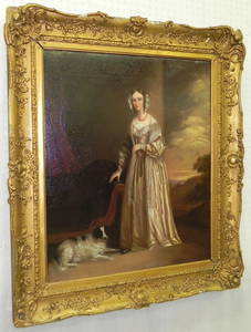 506: Oil on canvas of lady with dog by Recamier.