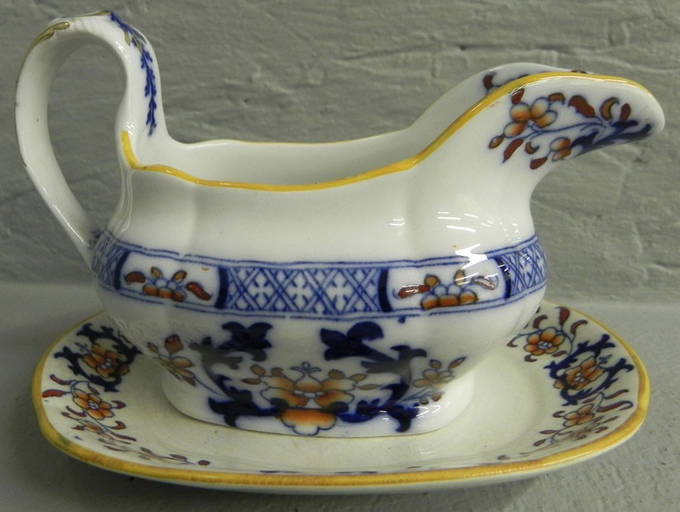 Minton Flow Blue Gravy Boat And Under Plate.