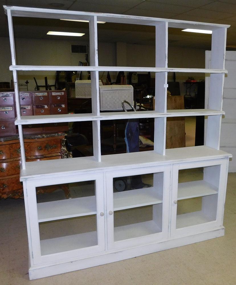 1 Piece Paint Distressed Wall Cupboard with Multi Shelf Top (1 of 2)