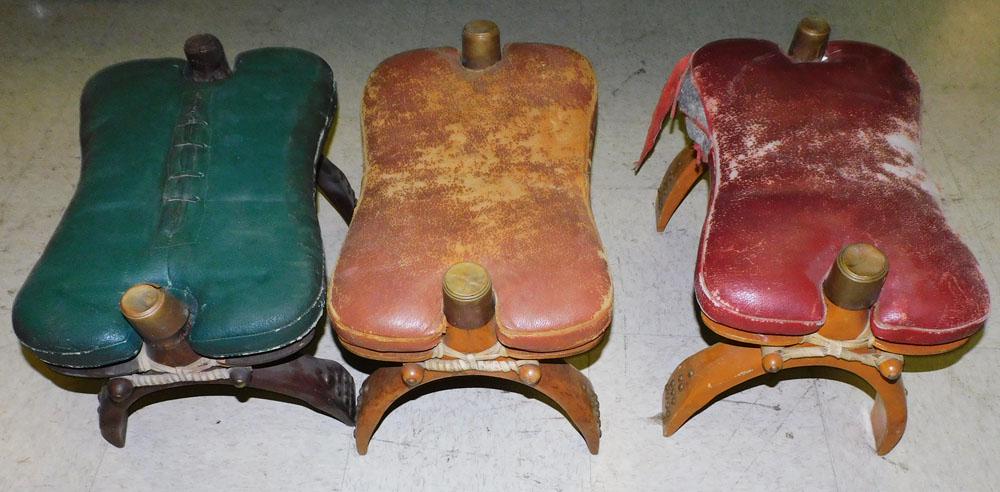 3 Vintage Leather & Wood Camel Seats (1 of 4)