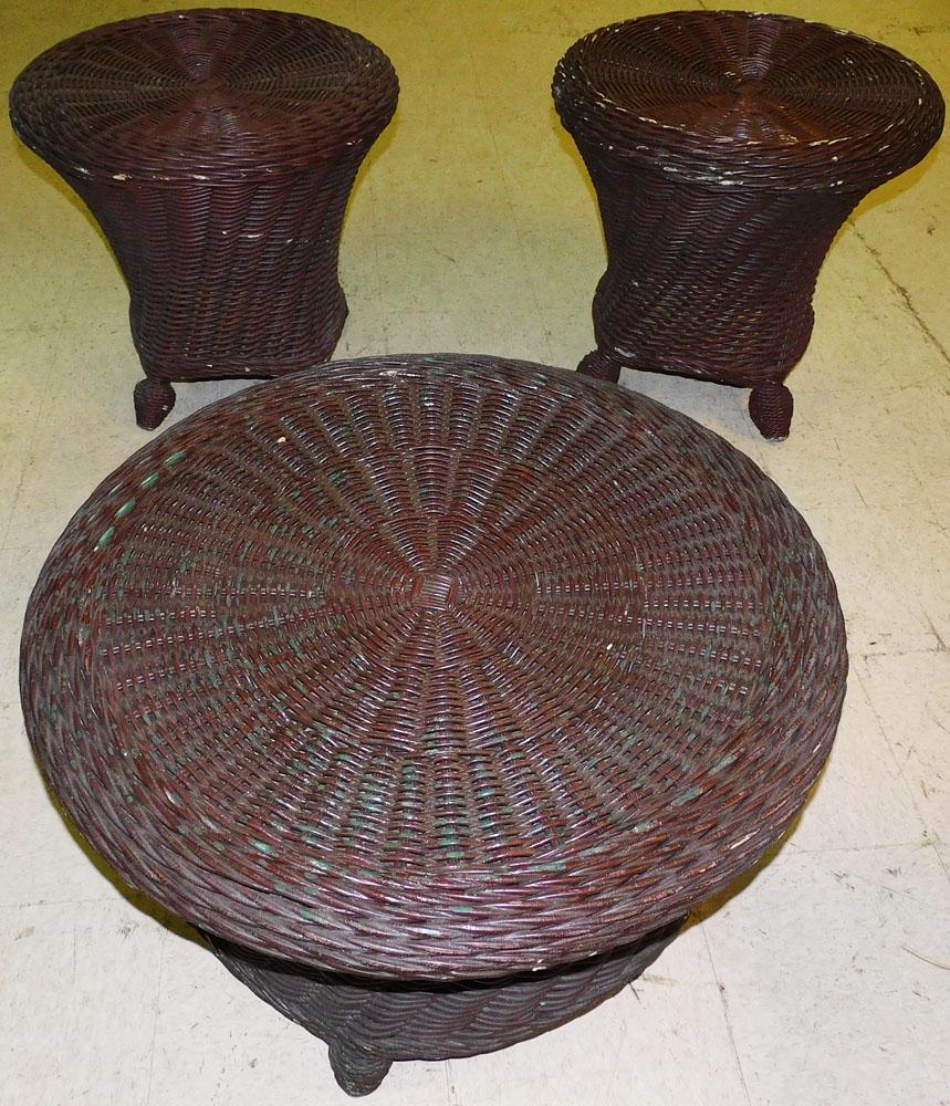 2 Antique Wicker End Tables & Wicker Coffee Table (1 of 3)