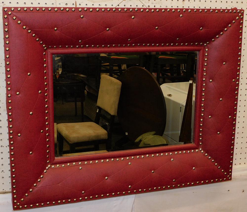 MCM Style Faux Leather & Beaded Design Bevel Edge Mirror (1 of 3)