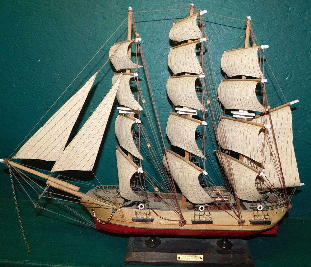 Painted Carved Wood Ships Model (1 of 6)