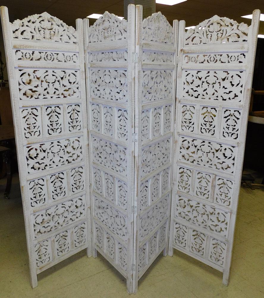 Distress Painted Carved Wood 6 Panel Room Divider (1 of 4)