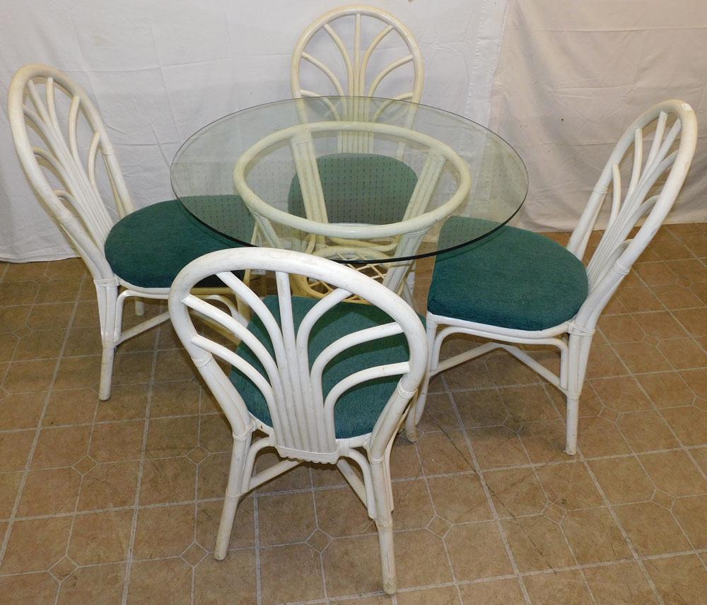 Painted Rattan Glass Top Table & 4 Matching Chairs (1 of 3)