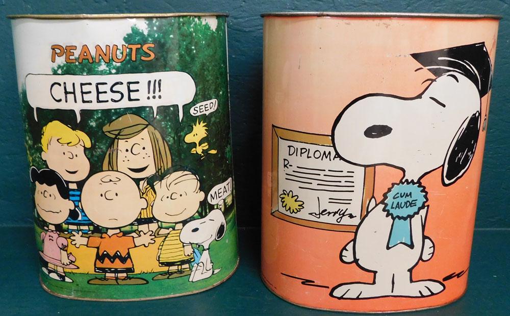 Vintage Charlie Brown Trash Buckets & Storage Tin (1 of 3)