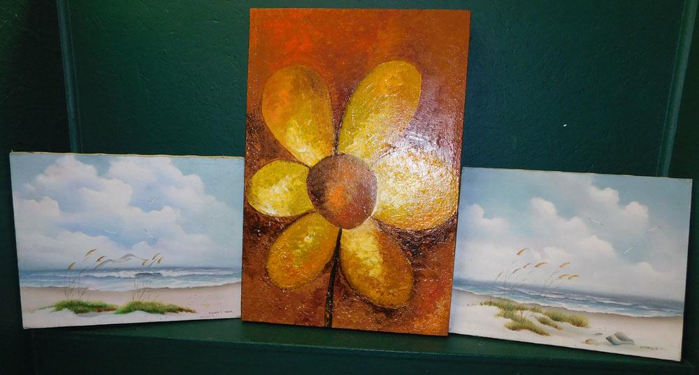 2 Oil on Canvas Beach Scenes Signed & Floral Oil on Canvas (1 of 6)